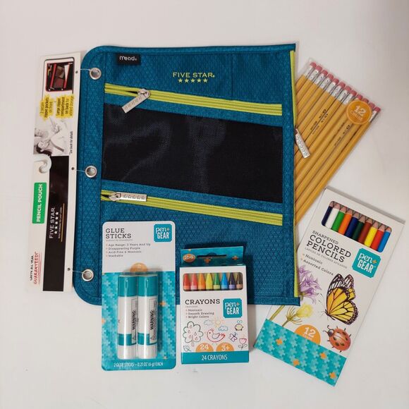 MEAD 5-Star Zip-Up Pencil Pouch with School Supplies, #2 Pencils, Crayons, Glue - Picture 2 of 5